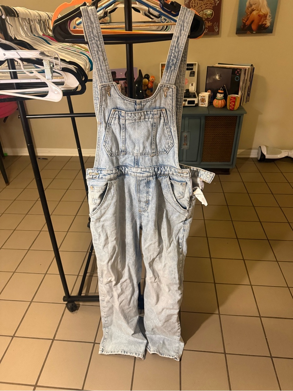 We The Free Light Blue Denim Wide-Leg Overalls